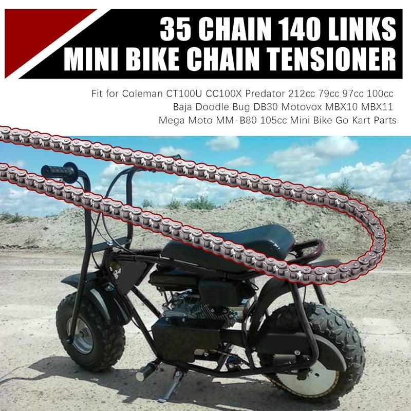 Kuiuk 35 Chain 140 Links Mini Bike Chain Tensioner fit for Coleman CT100U CC100X Predator 212cc 79cc 97cc 100cc Baja Doodle Bug DB30 Motovox MBX10 MBX11 Mega Moto MM-B80 105cc Mini Bike Go Kart Parts - Image 4
